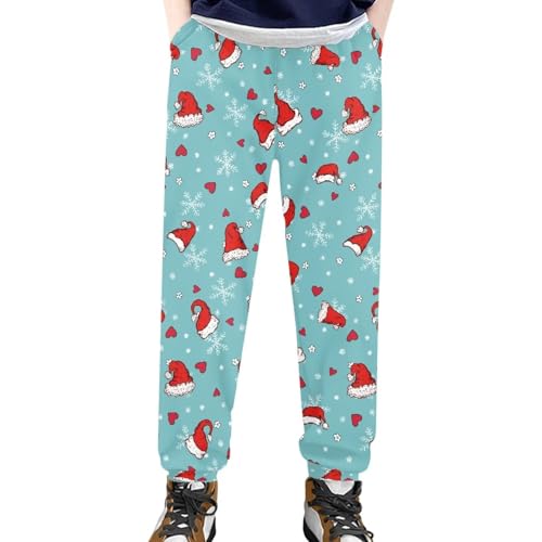 AmzPrint Candy Cane Holly Print Christmas Sweatpants Green Xmas Drawstring Casual Boys Sweatpants Size 6