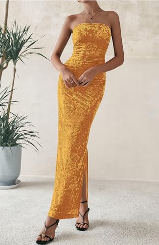 Image of BTFBM Women's Summer Maxi Tube Dress Strapless Side Slit Long Floral Bodycon Dress Elegant Party Cocktail Dresses