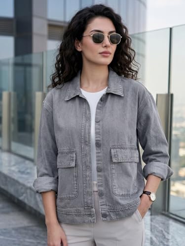 Image of Urbano Fashion Women's Relaxed Fit Full Sleeve Utility Denim Jacket