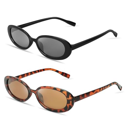 Ainiv 2 Paires Lunettes de Soleil Vintage, Mode Ovale Lunettes de Soleil, Lunettes de Soleil de Protection Solaire et UV 400, Lunettes de Mode pour Femme Homme Shopping Voyages