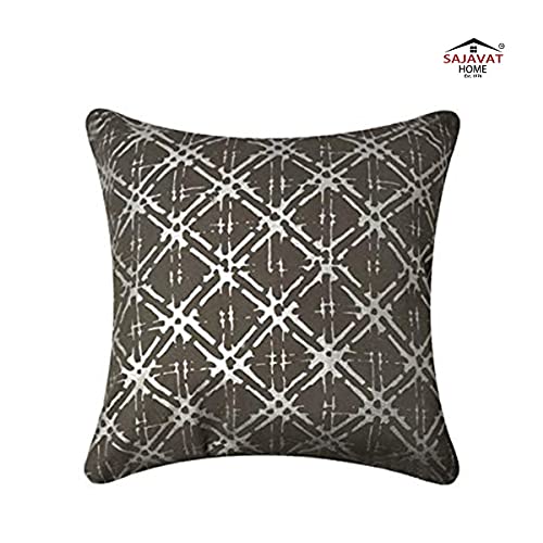 Image of SAJAVAT HOME CC78 Cotton Stripe Khadi Print Cushion Cover (Pack of 1) 18x18 INCHES /45x45 cm Blue & Off White (Cedar Brown, Cotton)