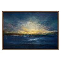 SIGNWIN Framed Canvas Wall Art Golden Sunrise Over a Dramatic Blue Sea Coastal Ocean Oil Painting Abstract Modern Closeup Relax/Calm for Living Room, Bedroom, Office - 16