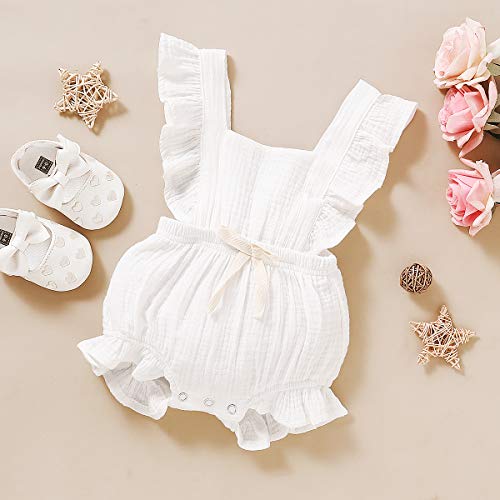 Younger Tree Toddler Baby Girl Ruffled Sleeveless Romper Casual Summer Jumpsuit Cotton Linen Clothes (Milk White, 6-12 Months) #TOP2