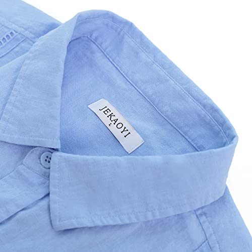 Image of JEKAOYI Mens Casual Linen Cotton Button Down Short Sleeve Shirts Cuban Camp Guayabera Beach Tops