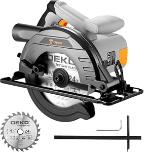 Circular Saw 1200W: DEKOPRO High-Power Saw with 165mm 24T Blade, 4800 RPM, Max Cut Depth 55mm (90°), 33mm (45°), Heavy-Duty Steel Base, Includes Guide Rai, Power Saw for Wood, PVC