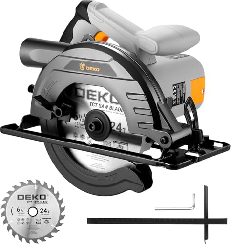 Circular Saw 1200W: DEKOPRO High-Power Saw with 165mm 24T Blade,