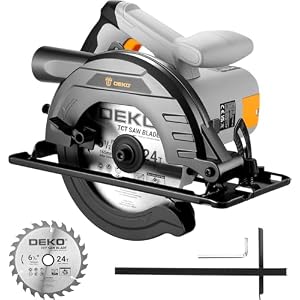 Circular Saw 1200W: DEKOPRO High-Power Saw with 165mm 24T Blade, 4800 RPM, Max Cut Depth 55mm (90°), 33mm (45°), Heavy-Duty Steel Base, Includes Guide Rai, Power Saw for Wood, PVC