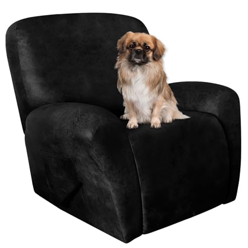 Image of ANARACHON Leather Like Recliner Chair Covers Heavy Duty, 4 Pieces Recliner Cover for Recliner Chair, Leather Cover for Recliner slipcovers Washable for Pets (Black)