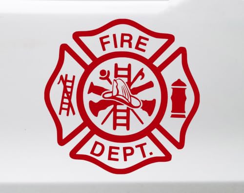 Image of Red - Fire Department Vinyl Decal Dept FD VFD Maltese Cross - 22.5w x 22.5h inches