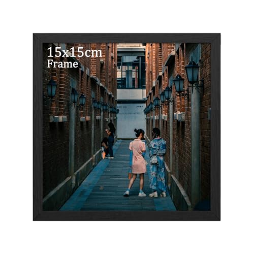 MEGAROOM Bilderrahmen 15x15 cm Schwarz Bruchsicheres Plexiglas & Hochwertige MDF-Holzoptik Stabiler Fotorahmen für Kinderzeichnungen Urkunden & Poster Inkl. Einleger 1er Set
