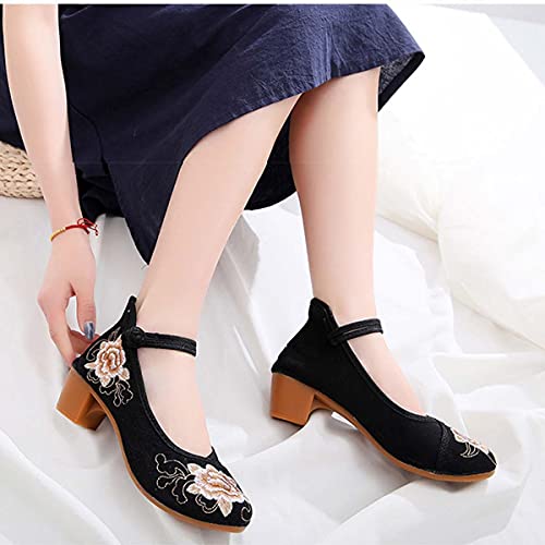 JOEupin Women Chinese Embroidered Flower Flat Bridal Mary Jane Ballet Shoes3