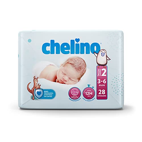 Chelino Pañal para recién nacido, Talla 2 (3-6 kg), 168 Pañales