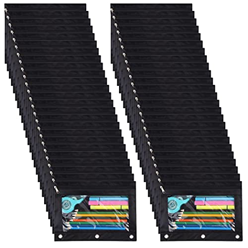 Yoeejob Pencil Pouch For 3 Ring Binder, 50 Pack Binder Pouches With Zipper Bulk, Pen Holder Case With Clear Window School Class Office Organizers, Black #TOP11