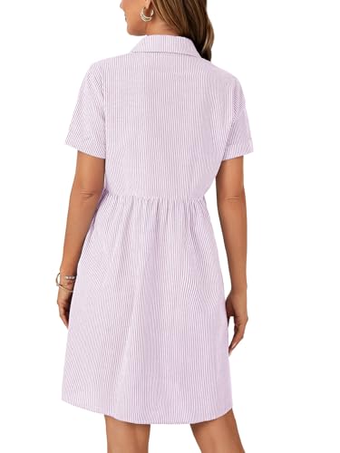 Image of Rooscier Women's Striped Shirt Dress Button Down Collared Short Sleeve Mini Dress