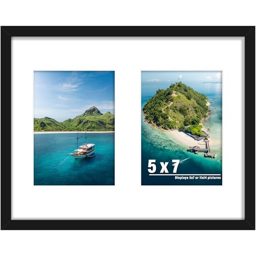 Image of DUENPY 11x14 Picture Frame, 5x7 Collage Picture Frame, Displays Two 5x7 inch Photos, or 11x14 (Without Mat) Available for Wall Mount or Table Top Horizontal and Vertical Display, Black.