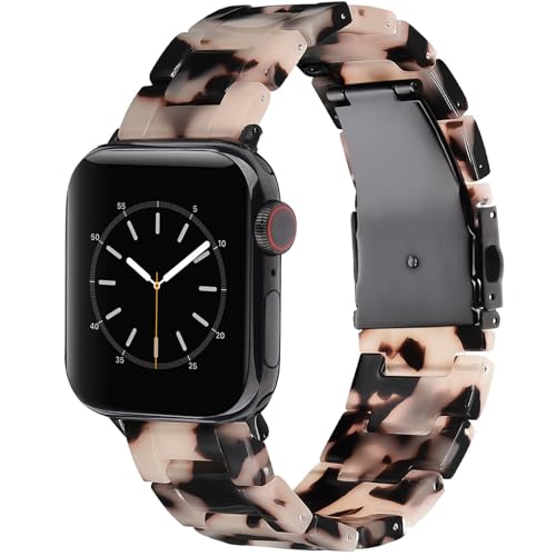 V-MORO Resin Bands Compatible with Apple Watch 42/40/41/38mm Series 11/10/9/8/7 Fashion Lightweight Strap Bracelet Compatible for iWatch Series SE/6/5/4/3/2/1(Tortoise Stone Flower-Black)