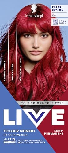 Schwarzkopf LIVE Colour Moment 092 Pillar Box Red with HaptiQ Anti-Damage System Semi-Permanent Red Hair Dye Up to 15 Washes