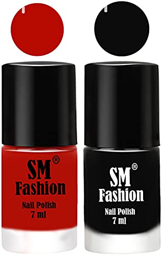 Image of Long Lasting Nail Polish | Nail Paint Combo 7 ml Each) - Set of 2 Red Orange-Black
