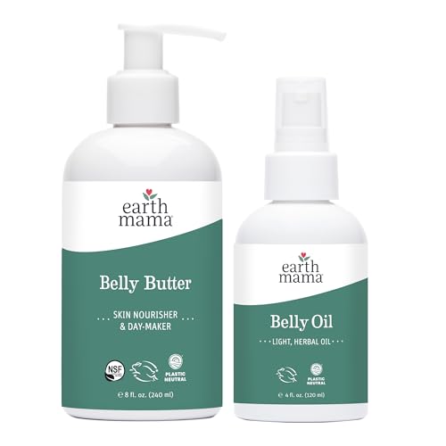 Earth Mama Belly Butter & Belly Oil Bundle for Dry, Stretching Skin | Moisturize + Encourage Skin's Natural Elasticity During Pregnancy & Beyond | 8-Fluid Ounce & 4-Fluid Ounce