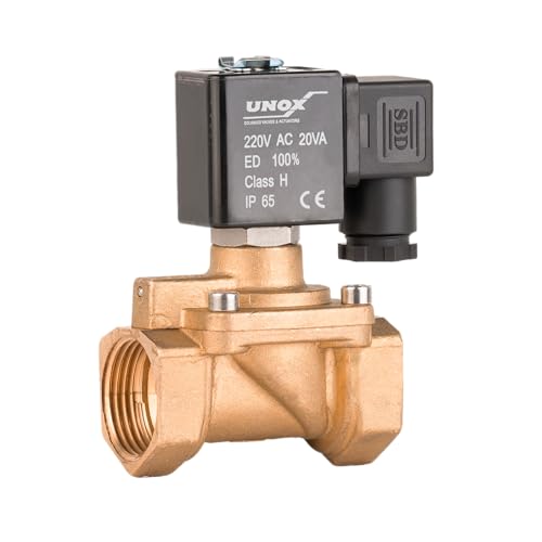 UNOX 3/4" NPT Steam Solenoid Valve 220V AC, High Temperature -10°C/+180°C Brass Control Valve Normally Closed - 0.5-6 Bars Multi-Purpose Reliable Control Valve