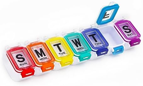 XL Weekly Pill Organizer Arthritis Friendly, Travel 7 Day Pill Box Case,Large Pill Case with Popup Open Design to Hold Vitamins, Fish Oil,Supplements and Medication