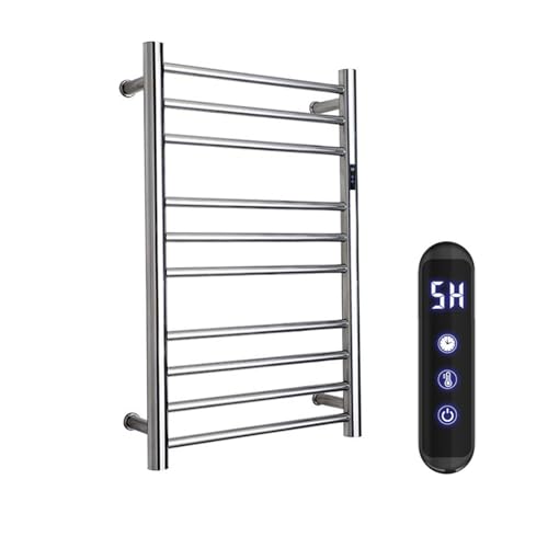 WRJAHCG Toallero Calefactor Pared,Calentador De Toallas Eléctrico Acero INOX,40-70 ℃,Toallero Electrico Baño con Temporizador 10 Varillas De Calentamiento,Round Tube,Plugin