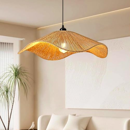 Lámpara de ratán boho con pantalla hecha a mano y casquillo E27 vintage