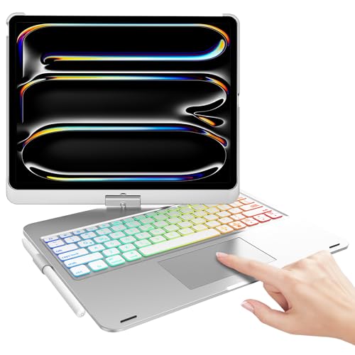 Touch Keyboard Case for iPad Pro 13-inch 2024, Magnetic Keyboard for iPad Case Pro 13 M4, 360°Rotatable, 7 Colors Backlit Keyboard for iPad 13’’ Trackpad Tablet Pro M4 Case with Pencil Holder, Silver
