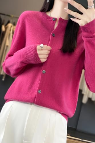 100% Merino Wool Sweaters Women's Fall Winter Female Round Neck Cardigan Knitted Long Sleeves Crewneck(014)4