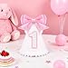 BARKBUDDIEE Bow 1st Birthday Hat - Adorable First Birthday Decorations for Girls, Perfect for Cake Smash Photo Props & Party Crown (Pink)