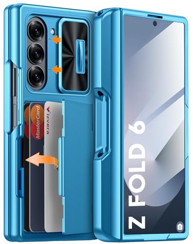 Vizvera for Samsung Galaxy Z Fold 6 Case RFID Wallet with Cards Holder [S Pen Holder] [Camera Cover] Shockproof Silicone Protective Phone Case for Z Fold 6 2024-Lake Blue