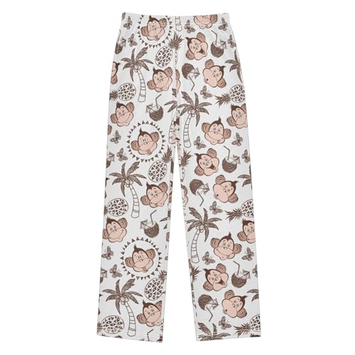 ZZXXB Monkey Coconut Pineapple Boys Long Pants Soft Trousers Elastic Waist Kids Lounge Bottoms with Pockets S-XL
