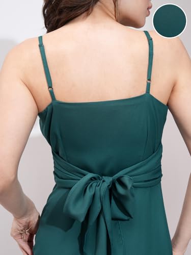 Image of Tokyo Talkies Women's Maxi Length | Strappy Design | High Slit | Flowy Silhouette Glamorous | Bold Thigh-High Slit for Effortless Elegance