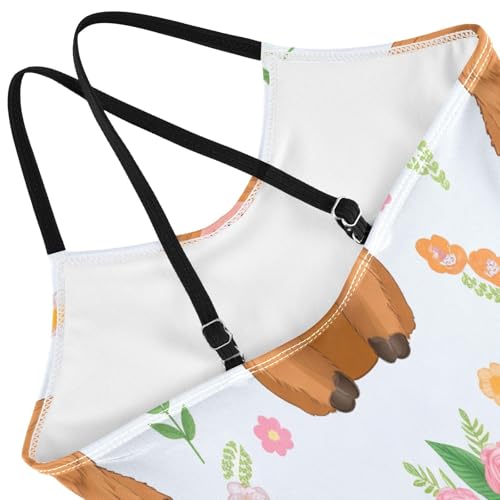 Girl Bathing Suits 3-10 Y Beach Swim Suits Kids, Cute Highland Cow Flowers Mauve4