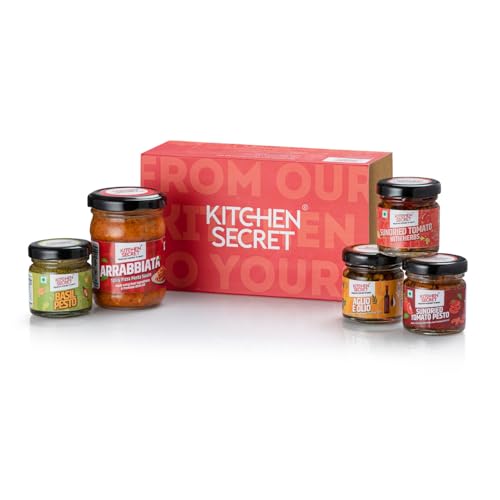 Image of Kitchen Secret Italian Sample Box - 5 Gourmet Sauces - For Pasta, Spaghetti, Pizza, Wraps, Sandwich, No Preservatives, Made with Fresh Quality Ingredients, Taste of Italy