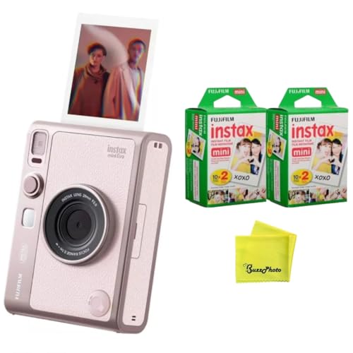 Image of Fujifilm Instax Mini EVO Instant Camera (Pink) w /BuzzPhoto Microfiber Cleaning Cloth and 2 Twin Packs Mini Instant Film