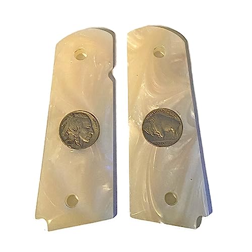 Premium Grips Compatible Replacement for Full Size 1911 Grips Pearl w/Buffalo Nickel Inserts Colt Gov. & Clones Taurus, S&W, Springfield, Rock Island Mother of Pearl - Premium Gun Grips