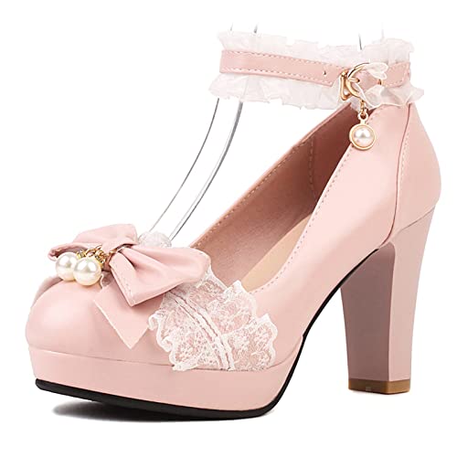 Chaussures de mariée rose à bout rond et ruffes pour briller lors d'une fête romantique