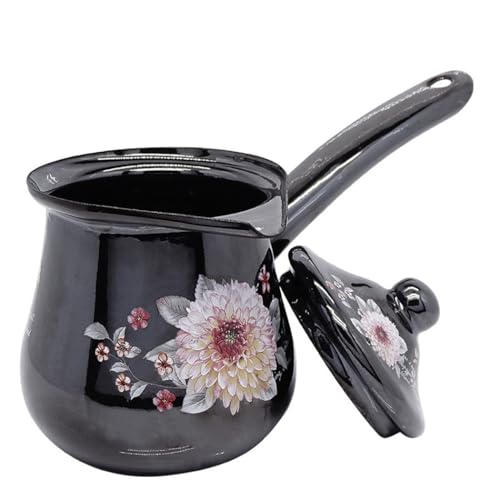 JMAHM Emaille Kaffeekanne Cezve Teekanne Wasser Kanne mit Schnabel und Deckel (Schwarz, 680ml)