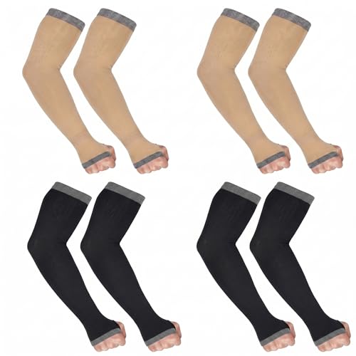 Image of UV Sun Protection Cooling Arm Sleeves For Men And Women 90% Nylon 10% Spandex Compression Hand Cover With Thumb Hole For Driving Cycling Cricket And Sports