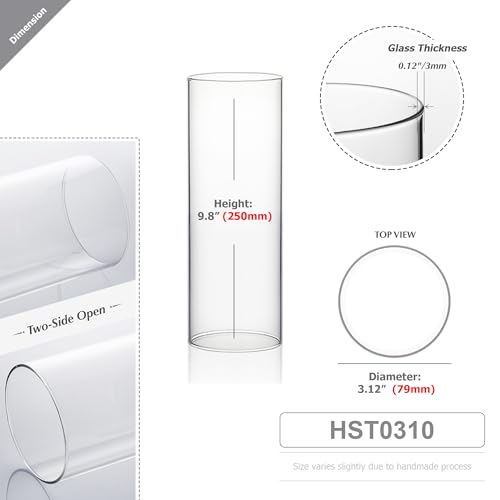 WGVI クリアハリケーンキャンドルホルダースリーブ、幅3インチ、高さ10インチ、6ピース、ガラスシリンダーオープンエンド煙突シェードチューブ花瓶 柱とテーパーキャンドルホルダーフレームカバー用 [2]