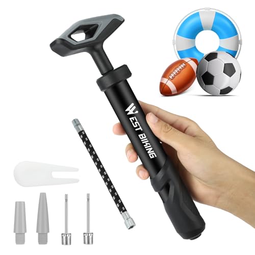 Ball Pump With Needle, Portable Football Inflator Pump Come With Hose，Inflation Pump for Soccer, Basketball, Rugby, Balloons, Swimming Laps(Black)