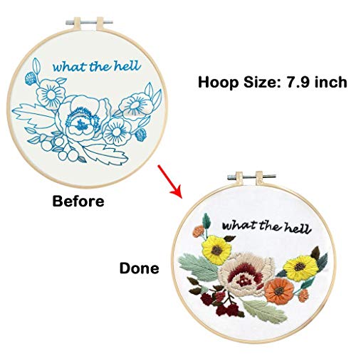 Image of Louise Maelys Floral Embroidery Kit for Beginners Saying DIY Craft | Cross Stitch Kits with Floral Saying Design, Includes Hoop, Threads and Needles. Needlepoint Kit for Adults DIY Crafts