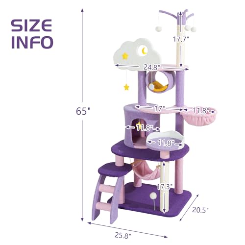 Árbol para gatos interior 65 pulgadas púrpura con hamaca miniatura 4