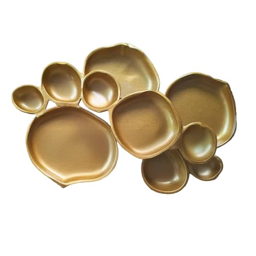 Foovslzw Set of 10 Gold Round Serving Bowls 17 Inch Decorative Snack Tray Set for Chip & Dip Nuts Appetizers Strong Brass & Enamel Home Decor for Entertaining Parties Weddings