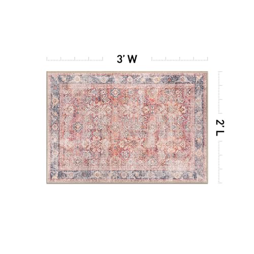 Rugshop Vintage Bordered Machine Washable Non Slip Area Rug Ideal for Living Room, Bedroom,Kitchen,Entryway,Dining Room,Office 2' x 3' Red