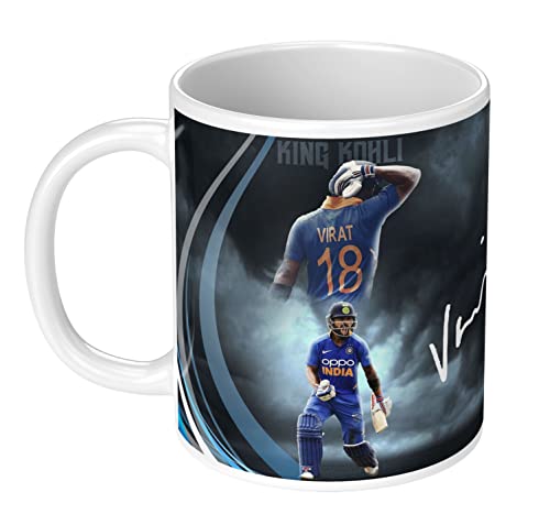 Image of Virat Kohli Printed Coffee Mug for Boys Kids Girls Birthday Gift for Friends Mugs for IPL Cricket Lover Royal Challengers Bangalore Mugs For Gift (Microwave Safe Ceramic Mug-350ml) - CRWM 44