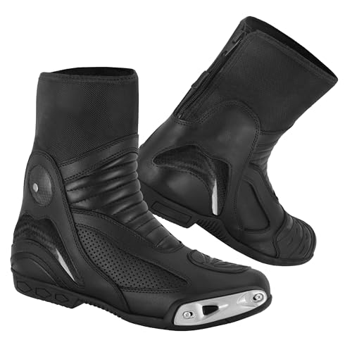 Hive Moto Leather Motorcycle Shoes with Rubber Sole Men's Protective Leather Rider Motorcycle Boots Men Motocross Boots CE Approved (Black, US Footwear Size System, Adult, Men, Numeric, Medium, 14)