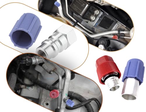 Emezddo 10 Stück Auto Klimaanlage Kappen,Hoch-/Niedrig-Anschluss Ladeanschlusskappen,A/c Reparatur Kältemittel Umrüstadapter,Autokältemittel Ladeanschluss Abdeckung,AC-Armaturen Nachrüstung-Adapter