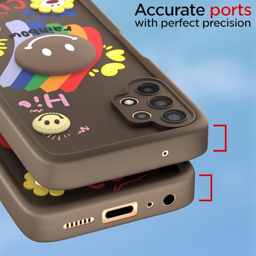 Image of Pikkme Back Cover for Samsung Galaxy A13 4G / A13 5G | Soft Silicone| Cute Rainbow Smile & 3D Cartoon Flower Design | Shockproof Raised Camera Protection Bumper Case (Brown)